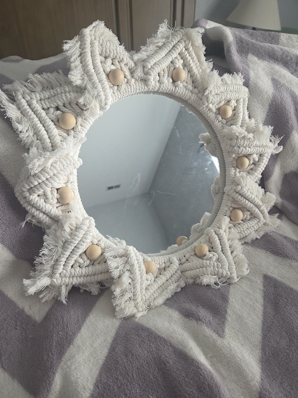 Cream Macramé Sunburst Wall Mirror